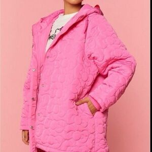 NEW Hello Kitty and friends Pink Quilted Bow Hooded Puffer Jacket Women's Large